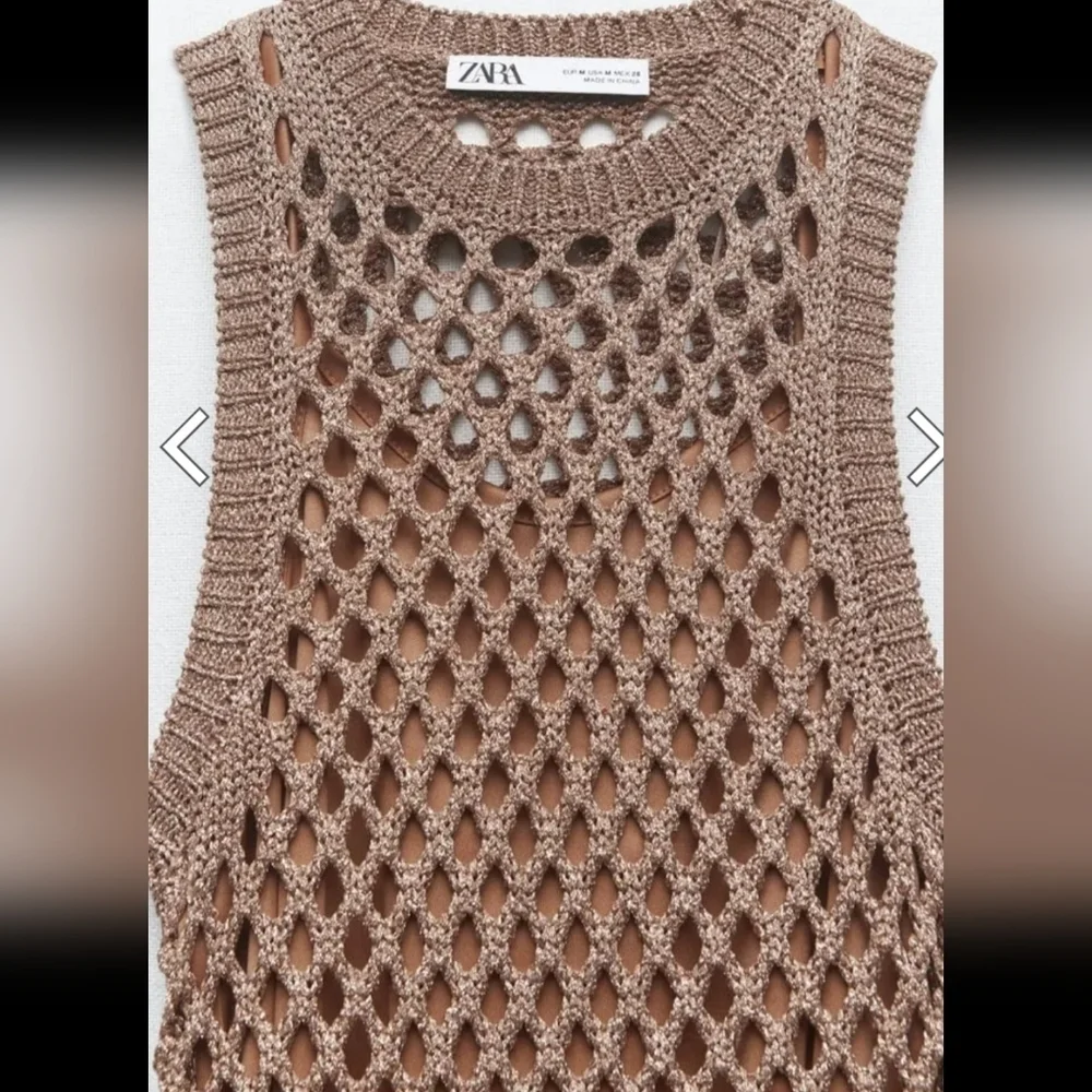 Zara Metallic Crochet Fishnet Midi Dress Gold Open Knit Cover Up Size Small - Picture 16 of 16